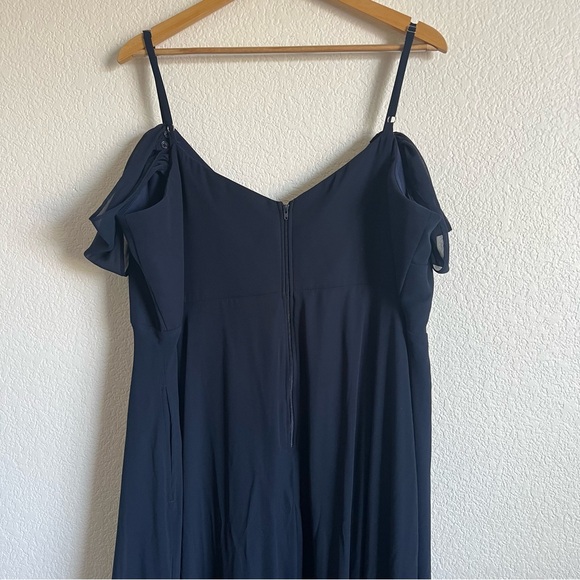 Birdy Grey 2X Navy Devin Chiffon Bridesmaid Formal Gown Dress Detachable Sleeves - Picture 9 of 13